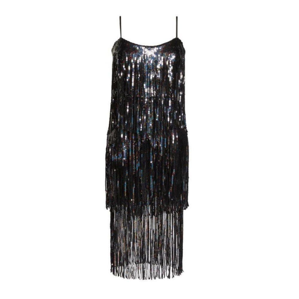 Dress the Population Sz. XS NWR Roxy Tiered Fringe Sequin Dress Holiday Party - Picture 3 of 16